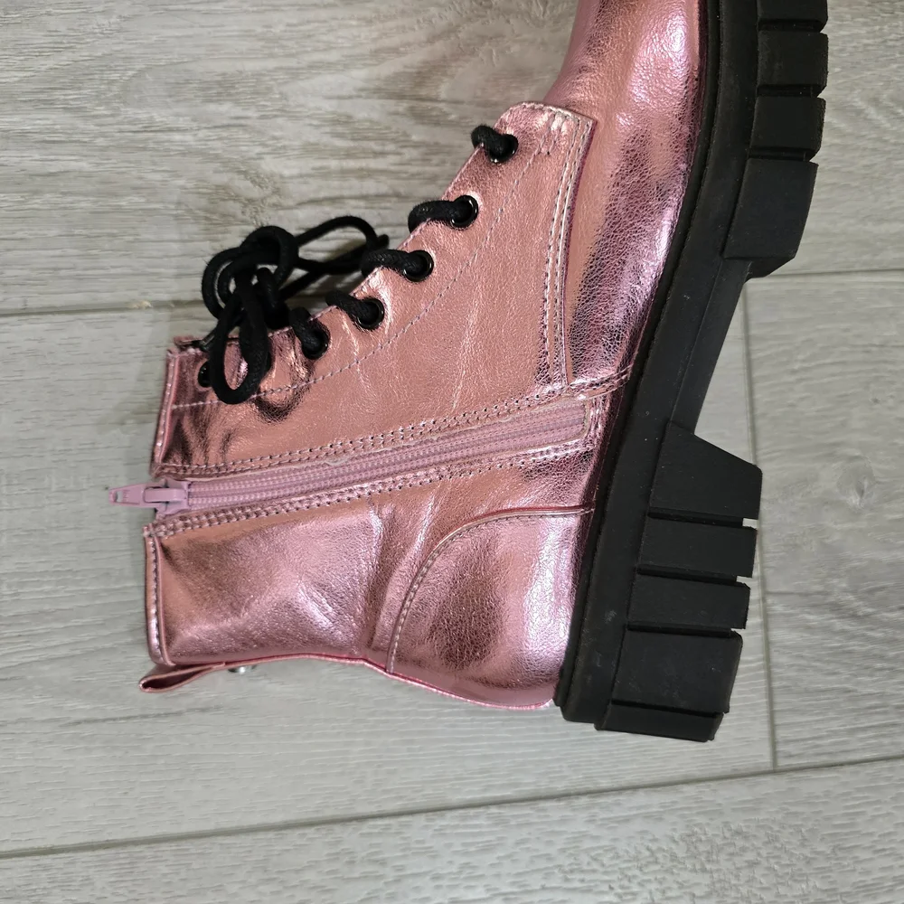 Madden NYC Shiny Pink Lace-Up Boots